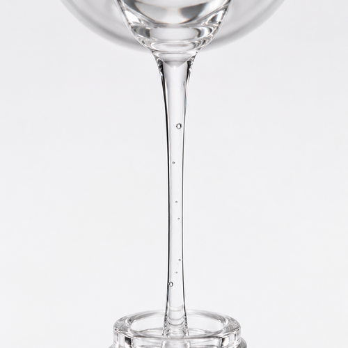 Close-up of clear ampoule serum flowing smoothly to highlight its lightweight, transparent texture.